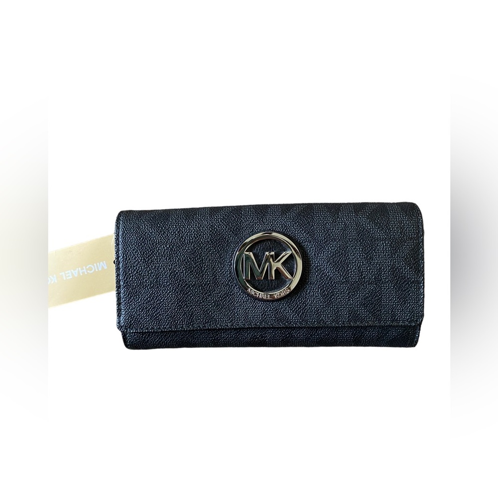 New! Michael Kors Fulton Continental Clutch Black Wallet